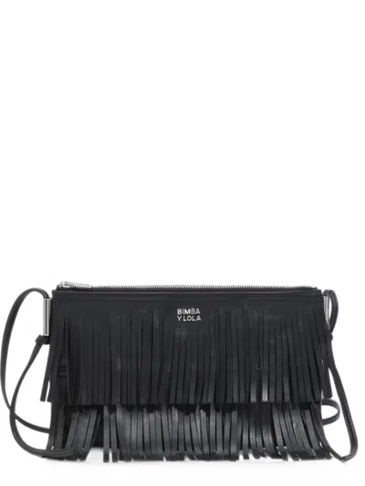 Bimba Y Lola Small Black Leather Fringed Clutch Bag In Pink