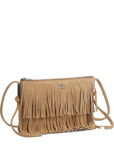 Bimba Y Lola Small Clutch Bag With Natural Fringe In Nude