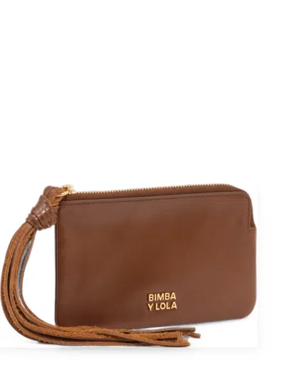 Bimba Y Lola Small Cognac Fringed Leather Coin Purse In Brown