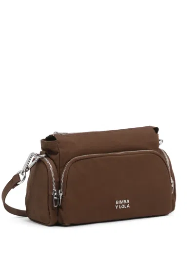 Bimba Y Lola Small Dark Khaki Cotton Pocket Crossbody Bag In Brown