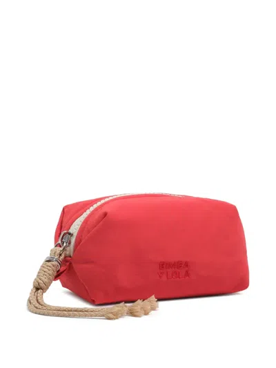 Bimba Y Lola Small Embroidered-logo Rope-puller Make-up Bag In Red