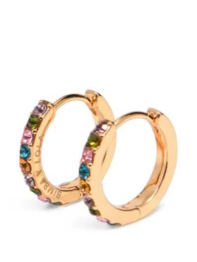 Bimba Y Lola Small Gold Hoop Earrings With Multicolor Crystals