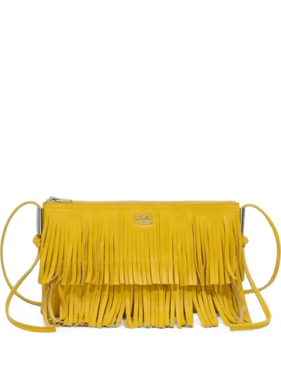 Bimba Y Lola Small Lemon Leather Fringed Clutch Bag In Brown
