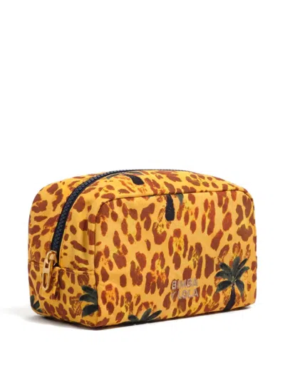Bimba Y Lola Small Leopard-print Palm-motif Make-up Bag In Yellow