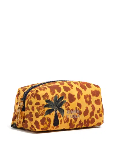 Bimba Y Lola Small Leopard-print Palm-motif Make-up Bag In Yellow