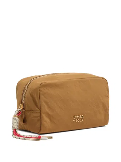 Bimba Y Lola Small Logo-plaque Make Up Bag In Brown