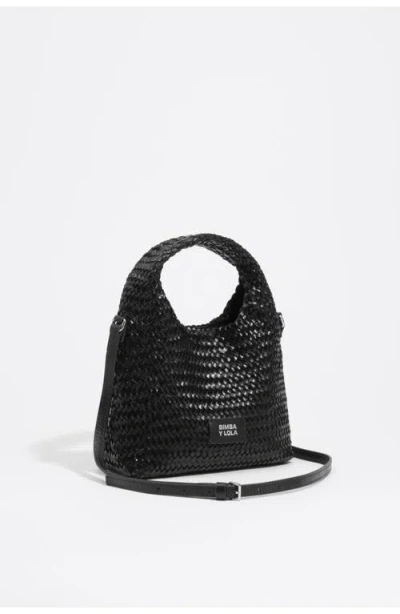 Bimba Y Lola Small Plaited Leather Paper Bag In Black