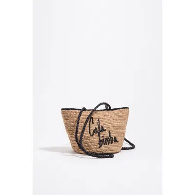 Bimba Y Lola Small Logo-embroidered Woven Shoulder Bag In Neutral