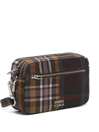 Bimba Y Lola Small Superwax Chocolate And Green Tartan Crossbody Bag In Brown