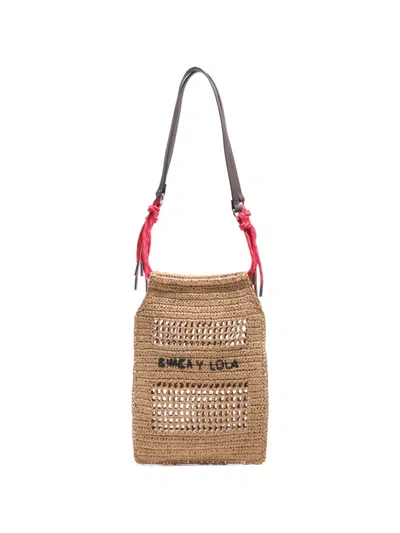Bimba Y Lola Small Woven-raffia Shoulder Bag In Brown