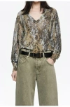 Bimba Y Lola Snake Lurex V-neck Sweater In Green
