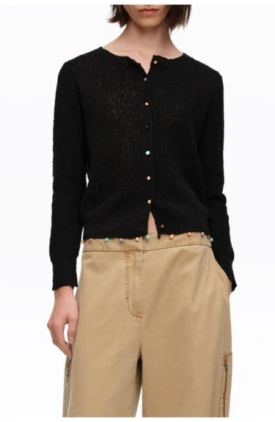 Bimba Y Lola Bead-embellished Open-knit Cardigan In Black