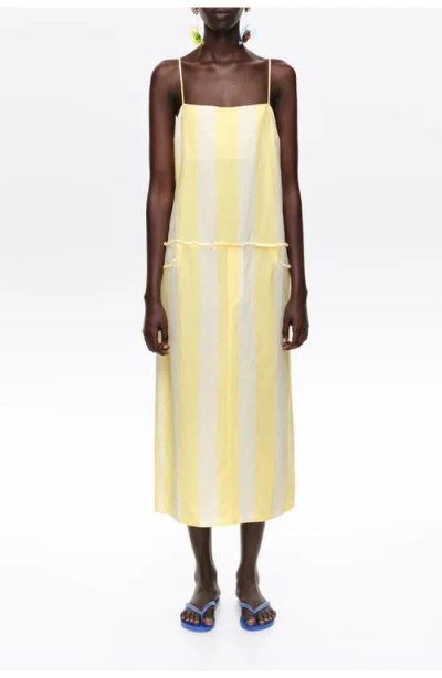 Bimba Y Lola Straight Striped Linen Dress In Yellow