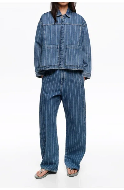 Bimba Y Lola Striped Barrel Jeans With Buckle In Blue
