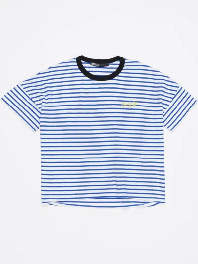 Bimba Y Lola Striped Cotton Boxy T-shirt In Blue