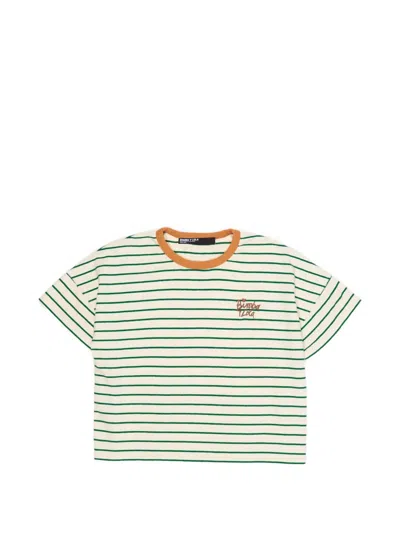 Bimba Y Lola Striped Embroidered T-shirt In Green