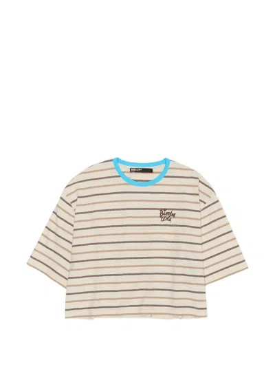 Bimba Y Lola Striped Embroideredl-ogo T-shirt In Brown