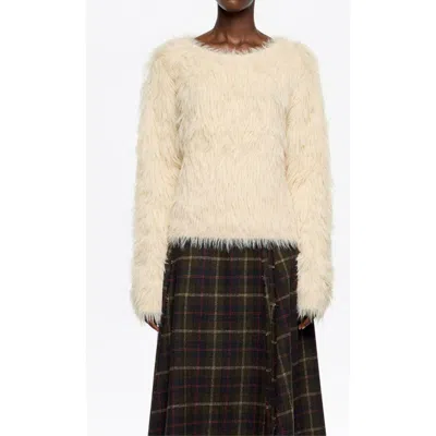 Bimba Y Lola Striped Fur Sweater In White