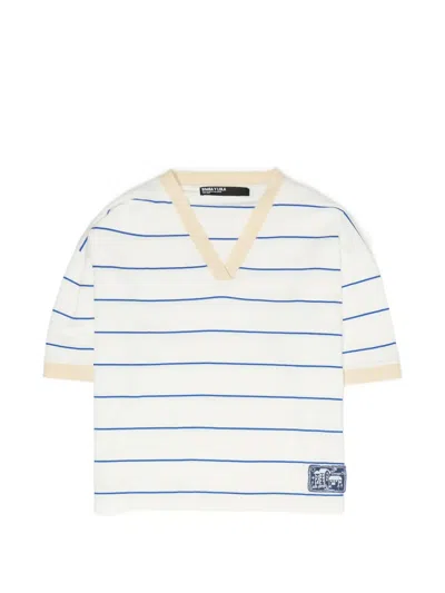 Bimba Y Lola Striped Logo-patch T-shirt In White