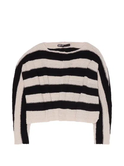 Bimba Y Lola Striped Oversize Cropped Sweater In Black