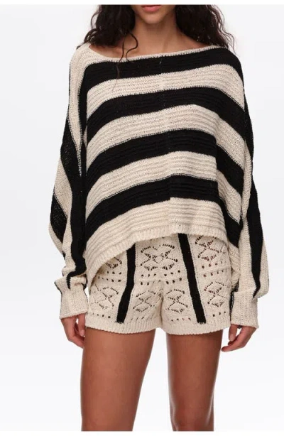 Bimba Y Lola Striped Oversize Cropped Sweater In Black