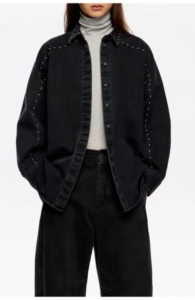 Bimba Y Lola Studded Denim Shirt In Black