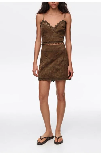 Bimba Y Lola Suede Mini Skirt With Decorative Stitching In Brown