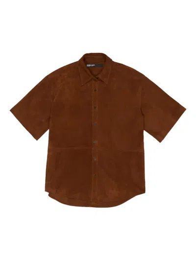 Bimba Y Lola Suede Short-sleeve Shirt In Brown