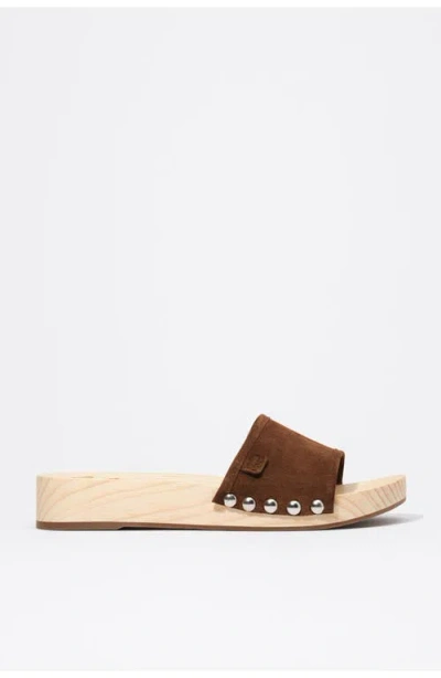 Bimba Y Lola Suede Wooden Platform Sandal In White