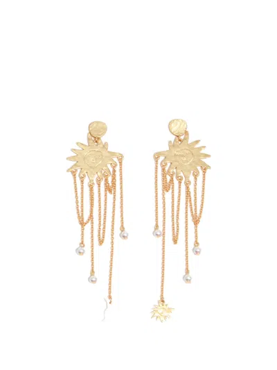 Bimba Y Lola Sun Earrings With Brushed Chains In Green