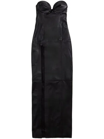 Bimba Y Lola Sweetheart-neck Leather Maxi Dress In Black