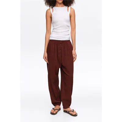 Bimba Y Lola Textured Cotton Harem Trousers In Brown
