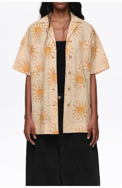 Bimba Y Lola Textured Cotton Oversize Shirt In Multi