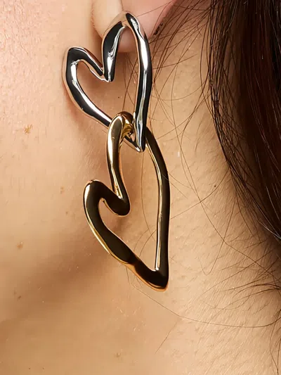 Bimba Y Lola Textured Double Heart Earrings In Gold