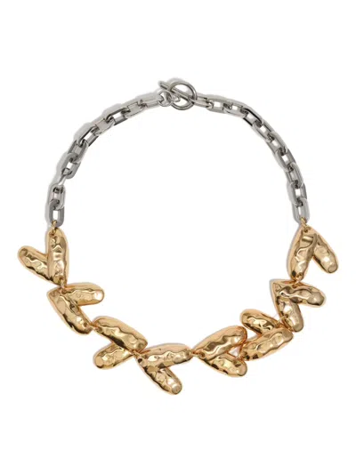 Bimba Y Lola Textured Hearts Necklace In Gold