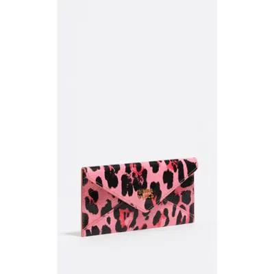 Bimba Y Lola Textured Shiny Leopard Flap Card Holder In Pink