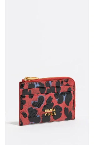 Bimba Y Lola Textured Shiny Leopard Print Card Holder/coin Wallet In Red
