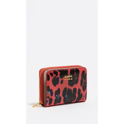 Bimba Y Lola Textured Shiny Leopard Print Flap Walltet In Pink