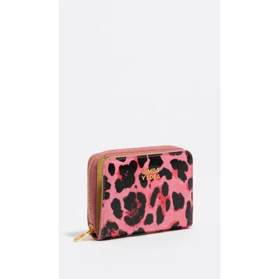 Bimba Y Lola Textured Shiny Leopard Print Flap Walltet In Pink