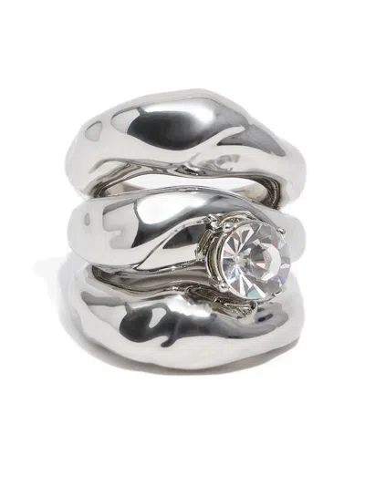 Bimba Y Lola Textured Triple Ring In Metallic