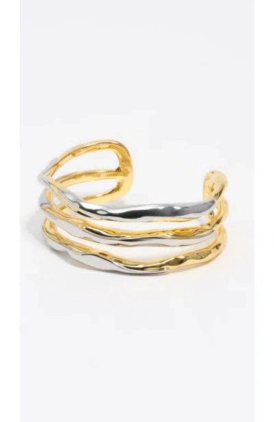 Bimba Y Lola Textured Two-tone Triple Rigid Bracelet In Gold