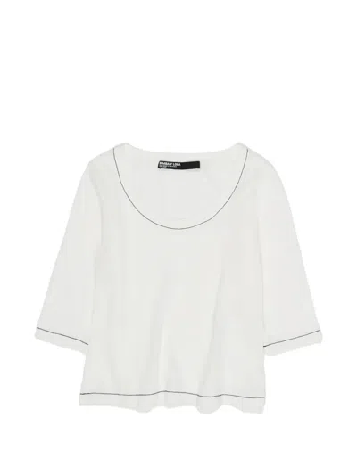 Bimba Y Lola Three-quarter-sleeve Round-neck Top In White