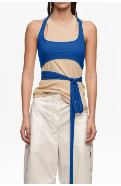 Bimba Y Lola Top With Overlay Piece In Contrast In Neutral