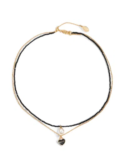 Bimba Y Lola Triple Heart Logo Necklace In Black In Gold