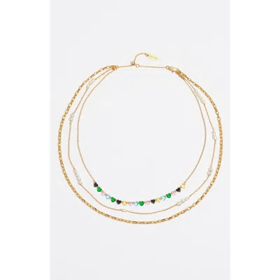 BIMBA Y LOLA BIMBA Y LOLA TRIPLE-LAYER CHAIN HEART CRYSTALS NECKLACE