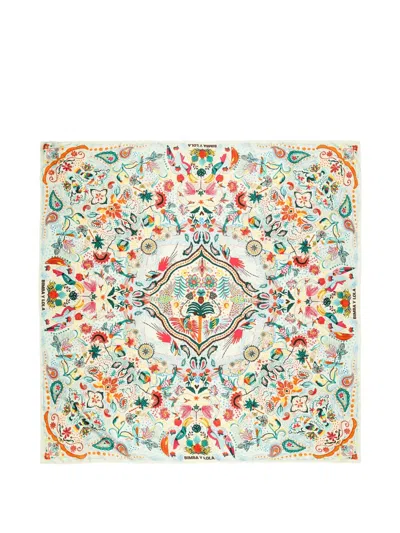 Bimba Y Lola Tropical Birds Floral Scarf In Multi
