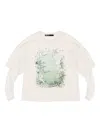 Bimba Y Lola Tulle Sleeve Printed T-shirt In Neutral