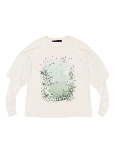 Bimba Y Lola Tulle Sleeve Printed T-shirt In Neutral