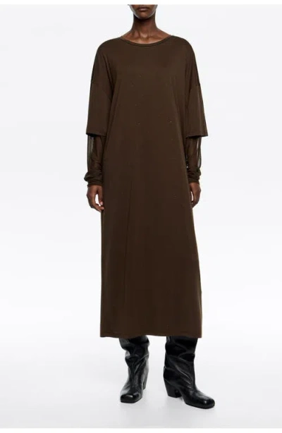 Bimba Y Lola Tulle Sleeve Sress In Brown