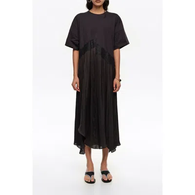 Bimba Y Lola Two-material Asymmetric Dress In Black